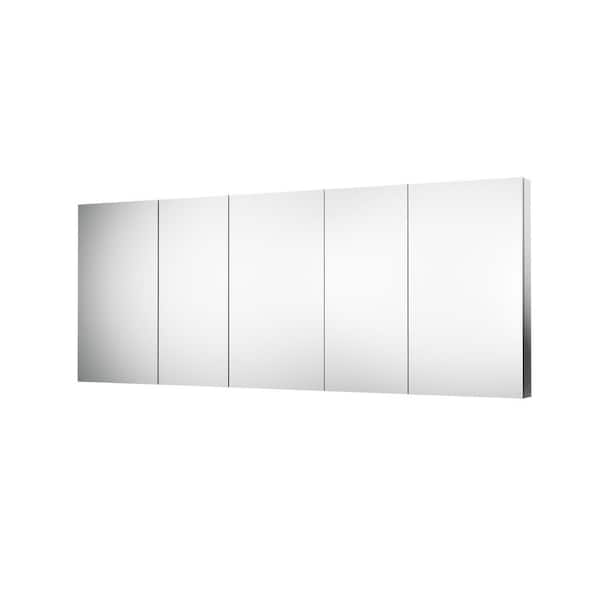 92 in. W x 36 in. H Rectangle Medicine Cabinet with Mirror in Silver with Adjustable Shelves, Soft-Close