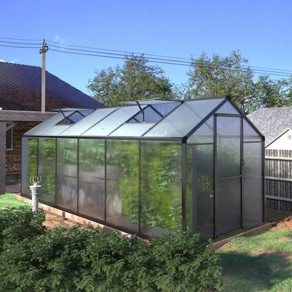 VEIKOUS 6 ft. W x 12 ft. D Polycarbonate Walk-in Greenhouse for Outdoors with 2-Adjustable Roof Vents, Gray