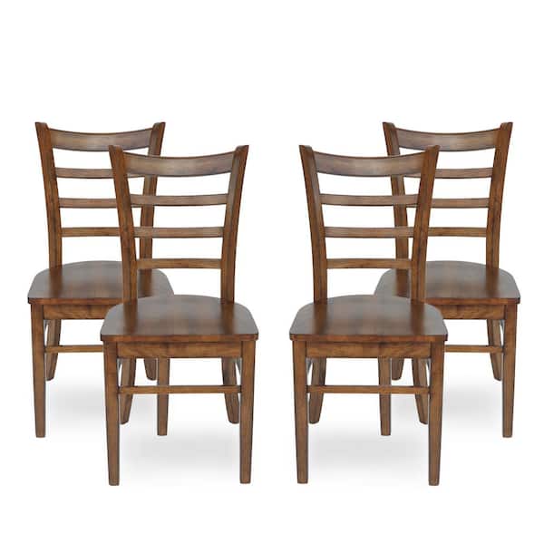 Noble House Prestage Antique Brown Wood Parsons Chair (Set of 4)