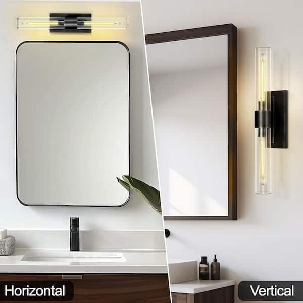 23 in. 2-Light Thickened Glass Wall Light, Black Wall Sconce for Bathroom, Mirror, Powder Room, Hallway, Kitchen (1PCS)