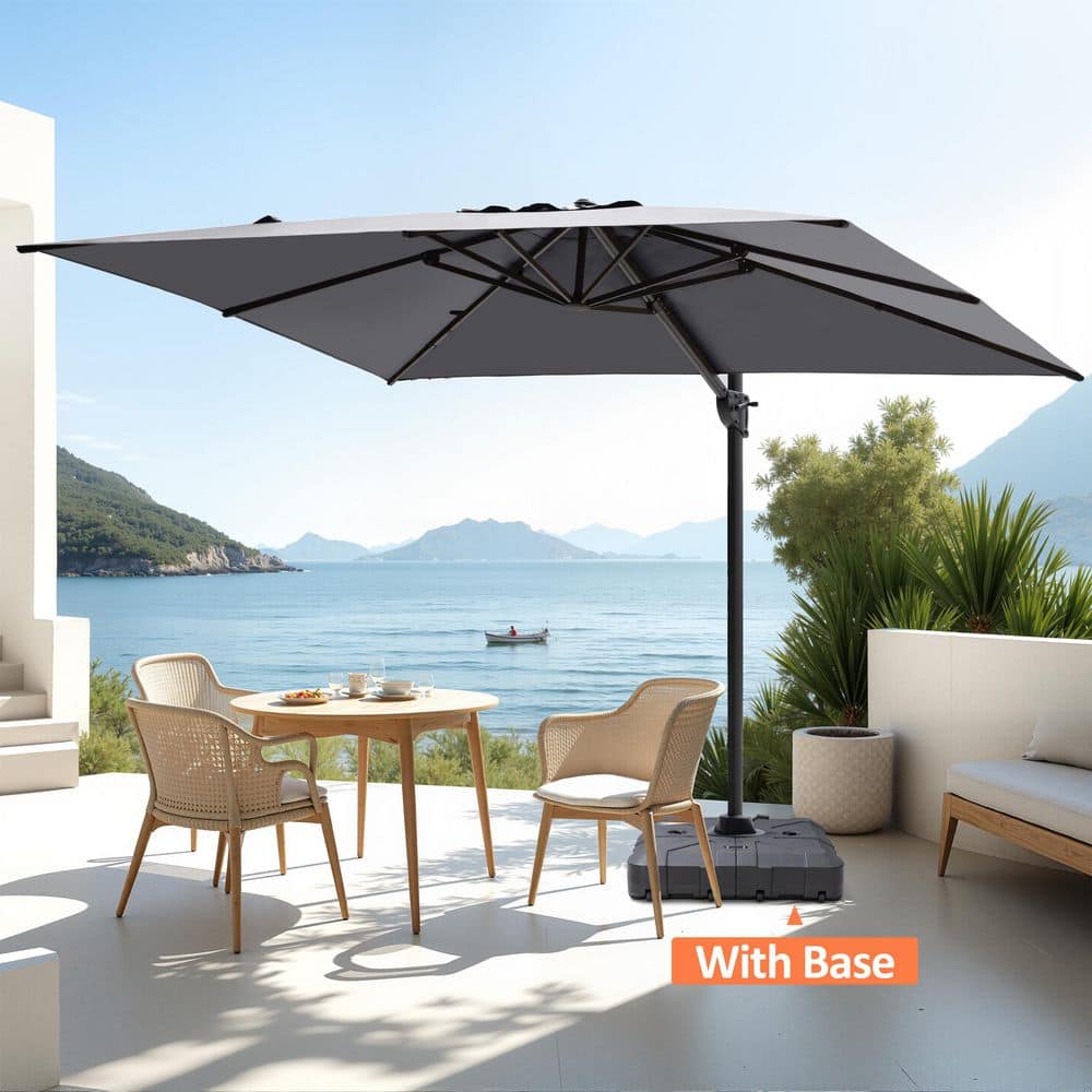 9 ft. x 11 ft. Aluminum Cantilever Offset Rotational Adjustable Tilt Patio Umbrella in Dark Gray with Stand Base price history on PriceWatchPro