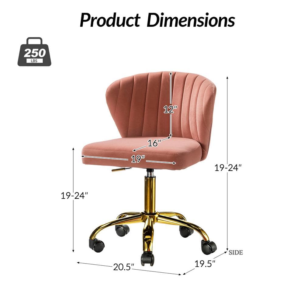 Pink Velvet Swivel Task Chair with Gold Metal Base