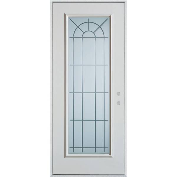 Stanley Doors 36 in. x 80 in. V-Groove Full Lite Prefinished White Left-Hand Inswing Steel Prehung Front Door