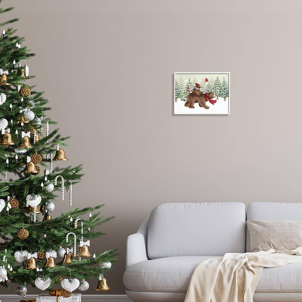 Bears in Snowy Forest Scene White Framed Canvas Art