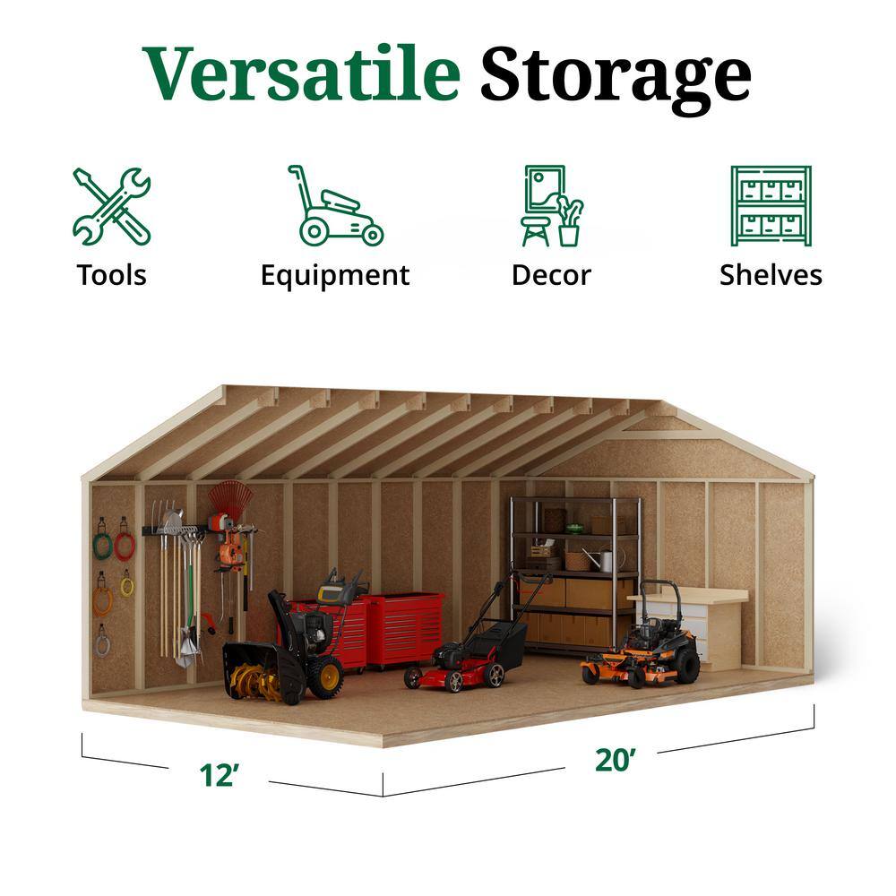 12' x 20' Dark Gray Wood Storage Shed Kit with Windows