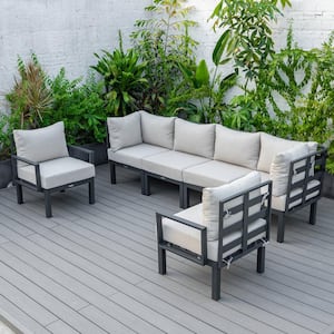 Chelsea Black 6-Piece Aluminum Outdoor Patio Sectional with Beige Cushions
