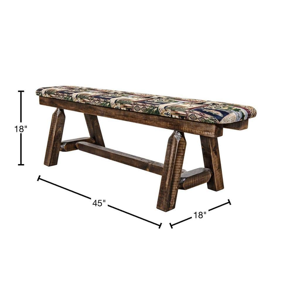 Rustic Homestead 45" Bench with Woodland Upholstery in Stain & Clear Lacquer