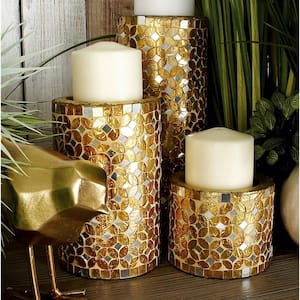 Gold Metal Handmade Candle Holder with Mosaic Pattern (Set of 3)