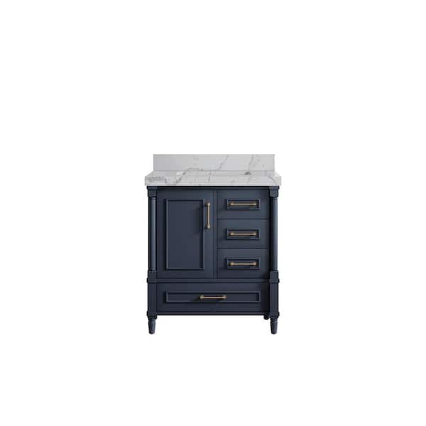 Willow Collections Hudson 30 in. W x 22 in. D x 36 in. H Single Sink Bath Vanity Center in Navy Blue with 2 in. Venatino Qt. Top