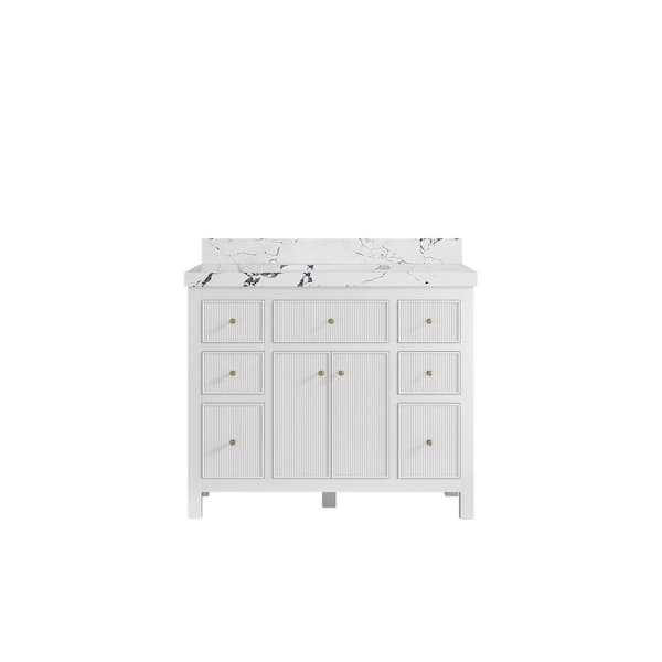 Willow Collections Sonoma 42 in.  W x 22 in.  D x 36 in. H Single Sink Bath Vanity in White with 2 in. Viola Night qt. Top