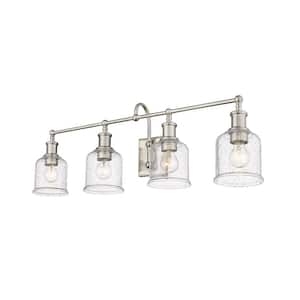 32 in. 4-Light Brushed Nickel Bath Vanity Light with Clear Seedy Glass