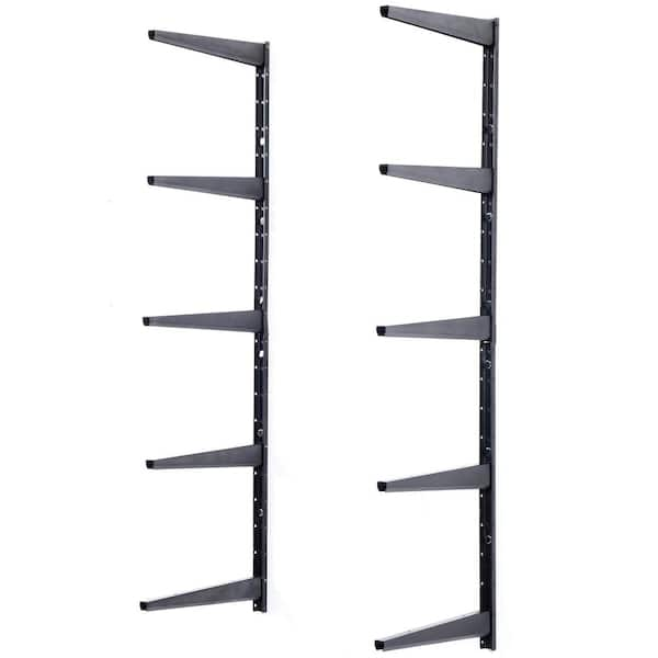 1.5 in. W x 12 in. D x 41 in. H Black Heavy Duty Wall Rack, Holds 800 lbs., Adjustable 5-Tier Steel Garage Wall Shelf