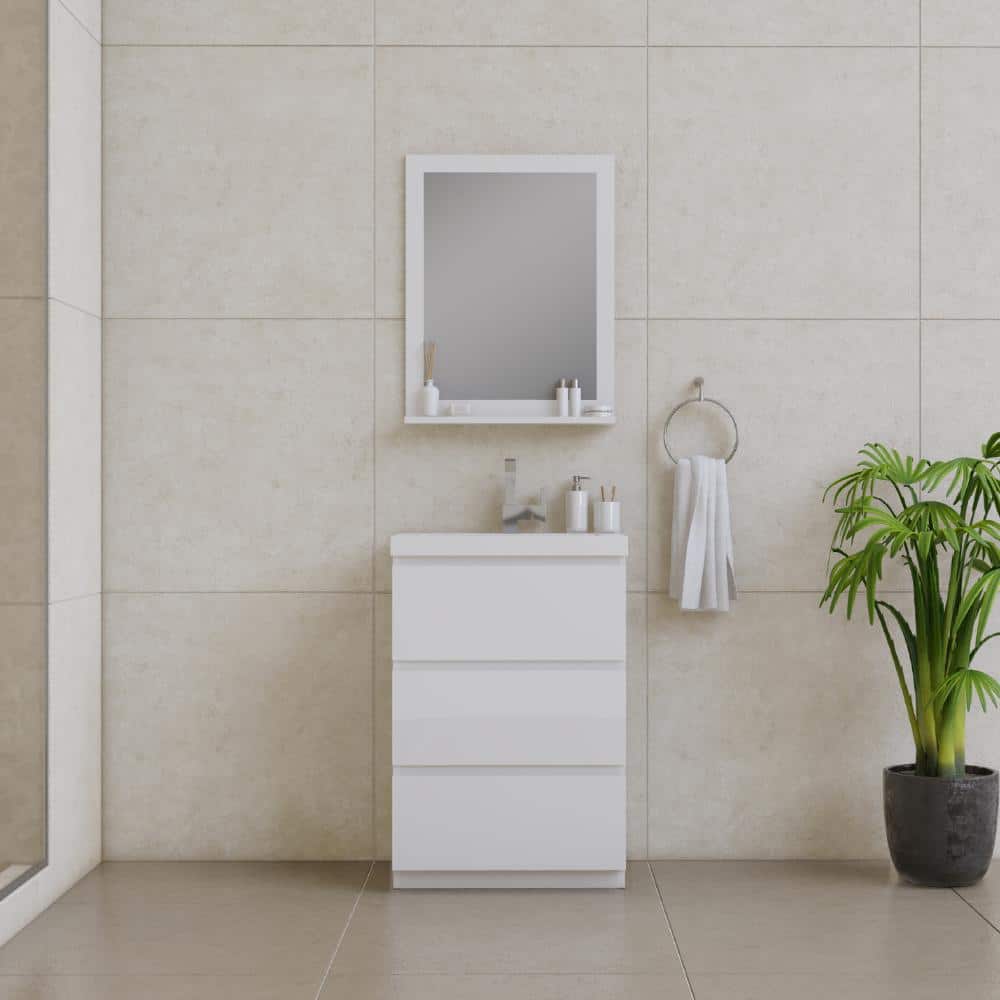 Sleek White 24" Freestanding MDF Bathroom Vanity with Integral Sink