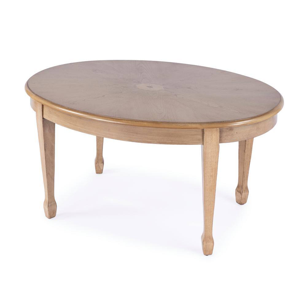Antique Beige Oval Wood Outdoor Coffee Table