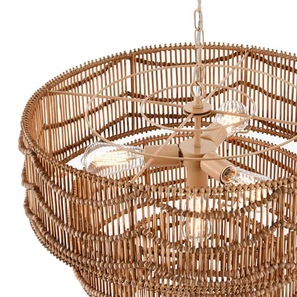KAWOTI 4-Light 25.75 in. Brown 3-Tiered Rustic Chandelier Light