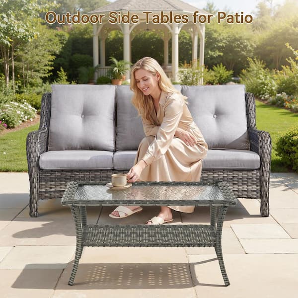 Gymojoy Carolina Gray Rectangle Wicker Outdoor Coffee Table GM112