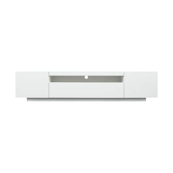 Polibi White Modern TV Stand Fits TV's up to 80 in. with Lights, Modern LED TV Cabinet with Storage-Drawers,