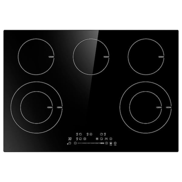 30 in. 5-Elements Ceramic Surface Type Electric Cooktop in Black with 16-Heating Levels 8400-Watt and Child Lock