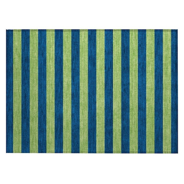 Navy Blue 2 ft. x 3 ft. Woven Striped Polyester Rectangle Indoor/Outdoor Area Rug