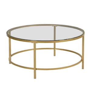 Verazano 36 in. Gold 16.5 in. H Round Glass Top Coffee Table