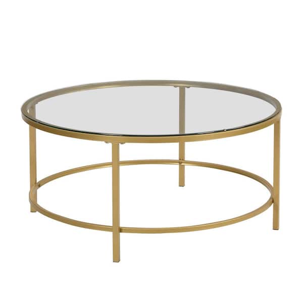 Carolina Chair and Table Verazano 36 in. Gold 16.5 in. H Round Glass Top Coffee Table