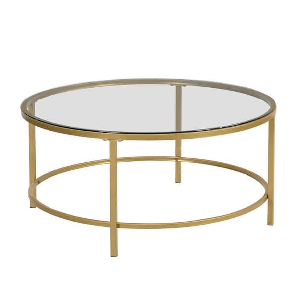 Carolina Chair & Table Verazano 36 in. Gold 16.5 in. H Round Glass Top Coffee Table