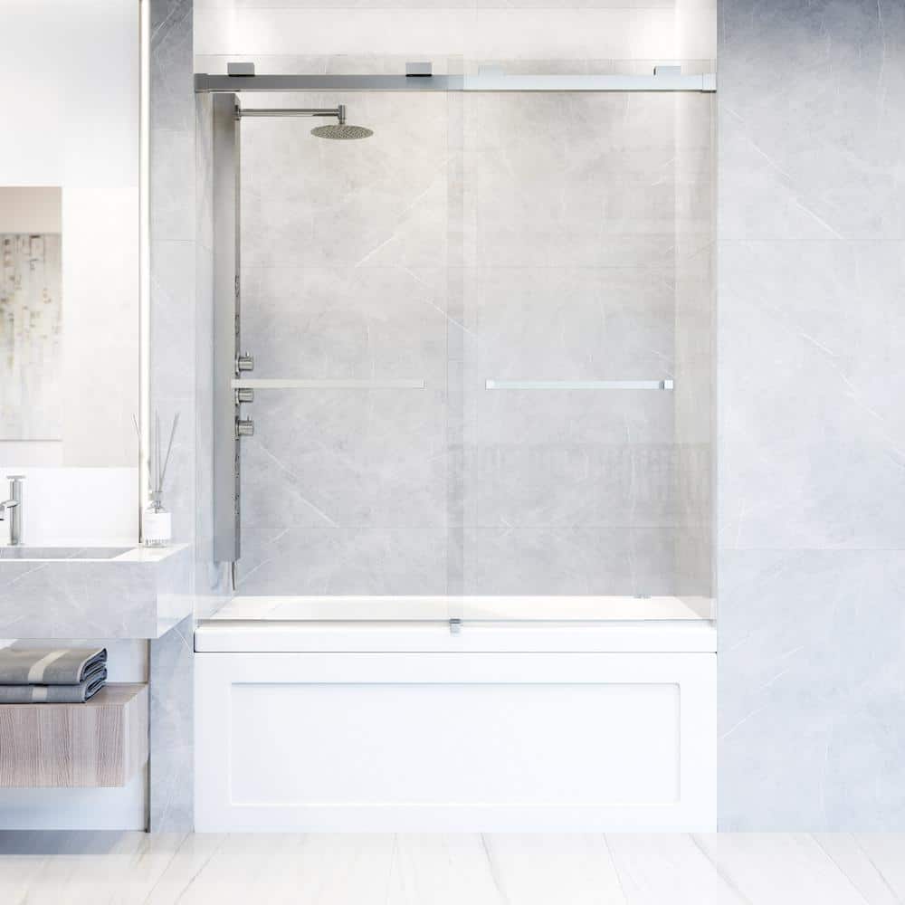 Houston 56-60" Frameless Chrome Sliding Tub Door with Clear Glass