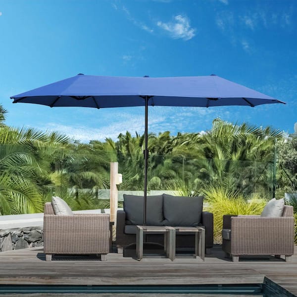 academy sports patio umbrellas Mosaic Round 9 ft Patio Market Striped Umbrella Light Blue