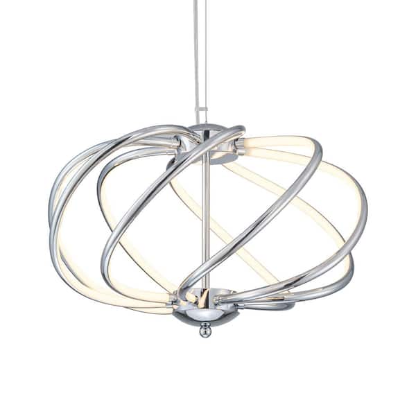 60-Watt 8-Light 19. 25inch Chrome Globe Integrated LED Chandelier Pendant Light