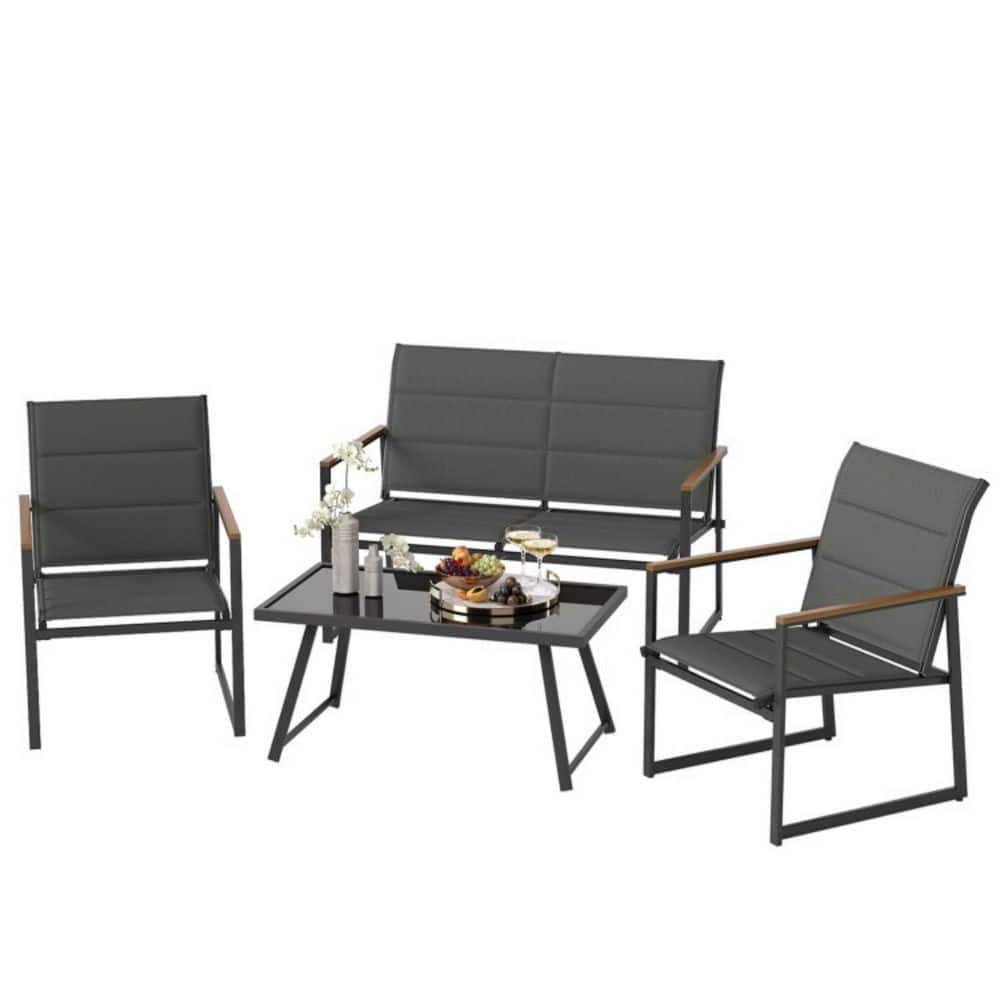4-Piece Wicker Patio Conversation Set Outdoor Furniture Set with Gray Seat price history on PriceWatchPro