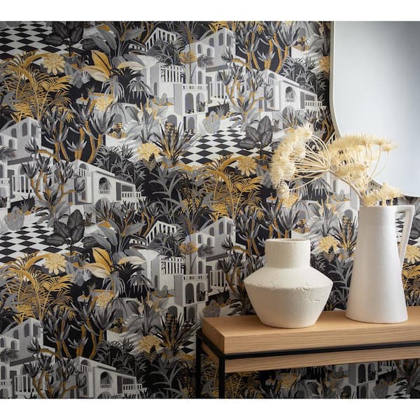 Merian Grey Architectural Vinyl Non-Pasted Wallpaper Roll