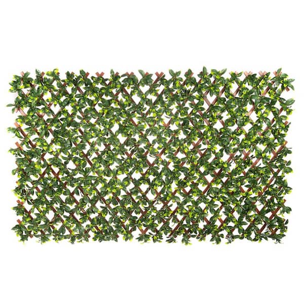 36 in. H x 72 in. W Golden Artificial Gardenia Leaves PVC Expandable Trellis