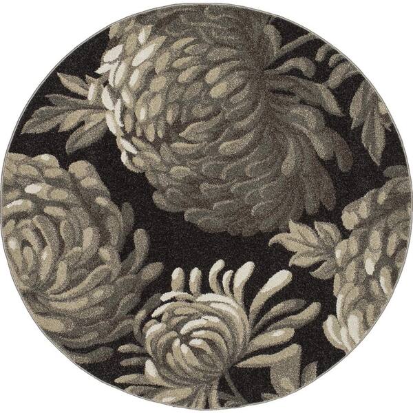 Concord Global Trading New Casa Flowers Brown 8 ft. x 8 ft. Round Area Rug