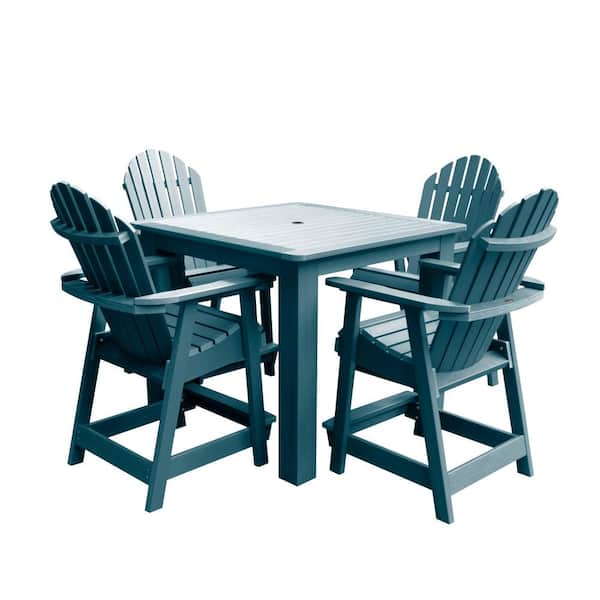 Highwood Hamilton Nantucket Blue 5-Piece Recycled Plastic Square Outdoor Balcony Height Dining Set