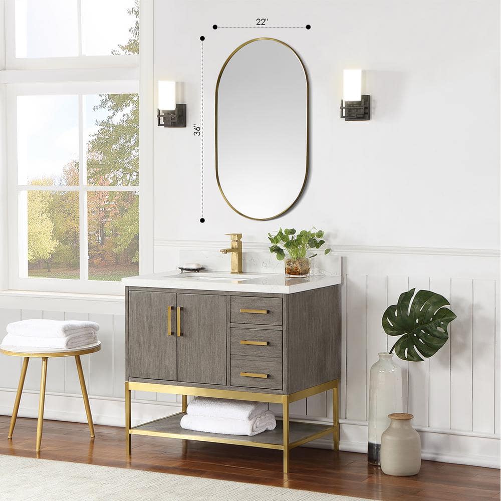 Ispra 36" Oval Bathroom Vanity Mirror in Brushed Gold