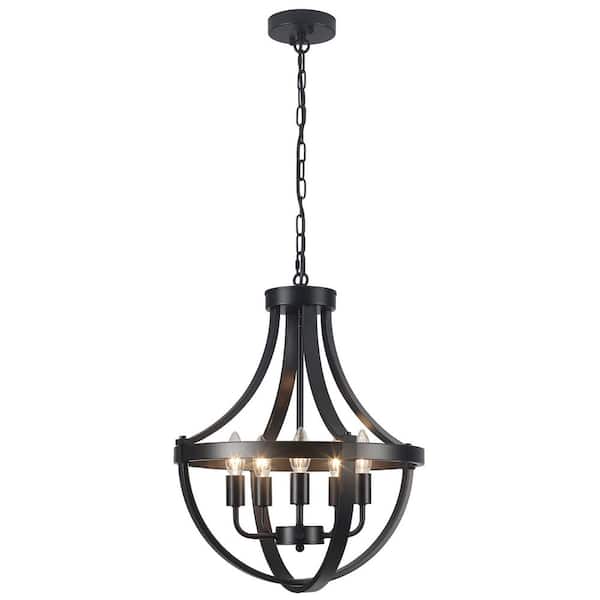 5-Light Black Industrial Chandelier Light Fixture for Living Room, Dining Room