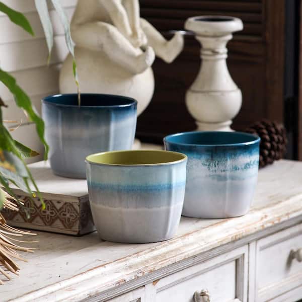 ポポラス　/ 546 Faux Ceramic Pot 6 in. Yellow/ Green/ Blue Polystone Planter