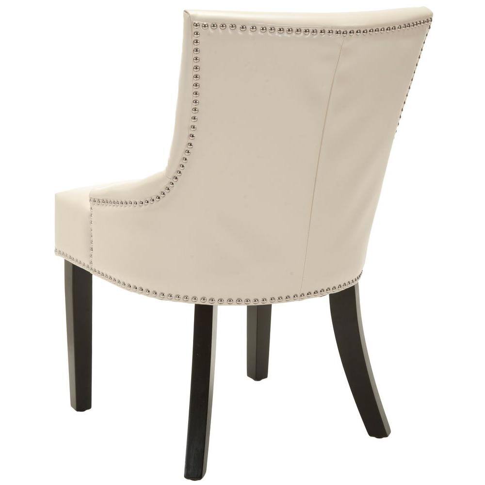 Transitional Flat Cream Leather Upholstered Side Chair with Nailhead Trim