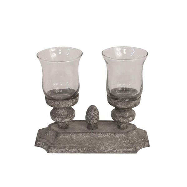 Home Decorators Collection 8 in. W Camille Distressed Grey Candleholder