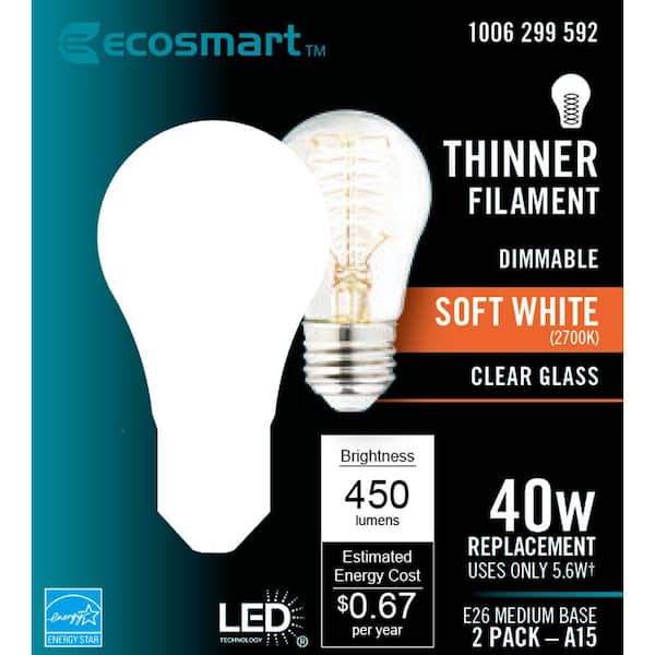 Philips 40-Watt Equivalent A15 Ultra Definition Dimmable Clear Glass E26 LED  Light Bulb Daylight 5000K (2-Pack) 564328 - The Home Depot