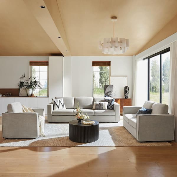 Elison 100 in. 5-piece Slipcovered Polyester sectional Sofa in Cloud Whisper