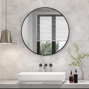48 in. W x 48 in. H Round Framed Wall Mounted Bathroom Vanity Mirror in Black