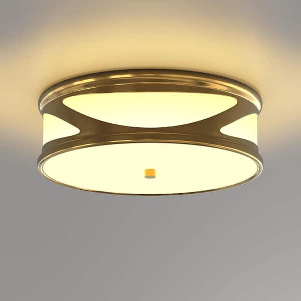 12 in. Modern Gold Round Flush Mount LED Ceiling Light, 16W 3CCT Dimmable Fixture for Bedroom Hallway Kitchen