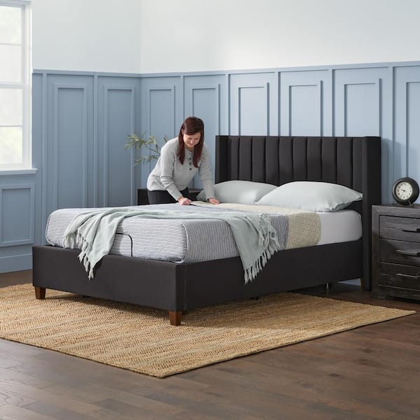 Cal king platform bed with outlet headboard