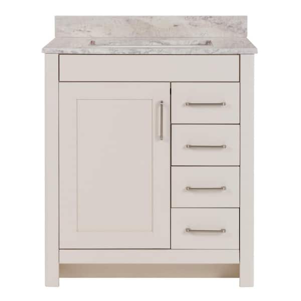 Home Decorators Collection Westcourt 31 in. W x 22 in. D Bath Vanity in Cream with Stone Effect Vanity Top in Winter Mist with White Sink