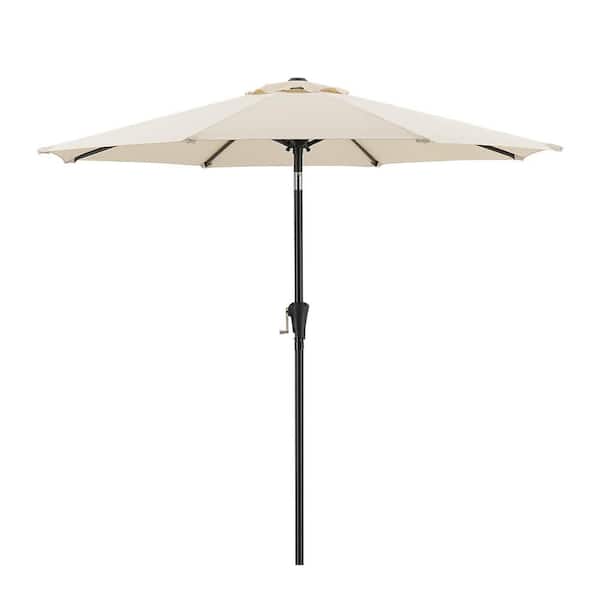 Unbranded 9 ft. Steel Push-Up Patio Umbrella with Push Button Tilt, Easy Crank Lift for Market, Yard Beach Porch and Pool in Beige