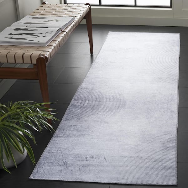 Malibu Gray  3 ft. x 8 ft. Machine  Washable Abstract Swirl Runner Rug