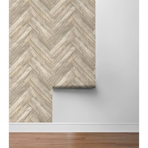 Herringbone Wood Birch Vinyl Peel and Stick Wallpaper Roll (Covers 30.75 sq. ft.)