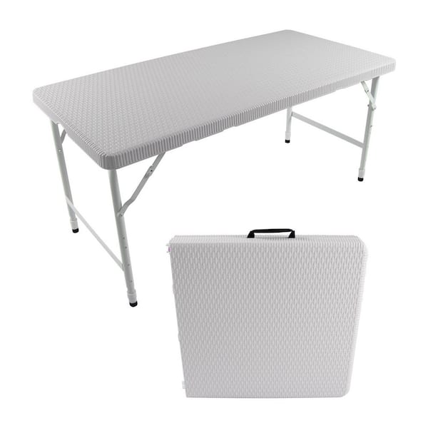 49.2 in. White Rectangle Iron Portable Foldable Picnic Tables with Carry Handle