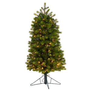 4 ft. Slim Colorado Mountain Spruce Faux Christmas Tree with 150 Warm White Micro LED Lights & 360 Bendable Branches
